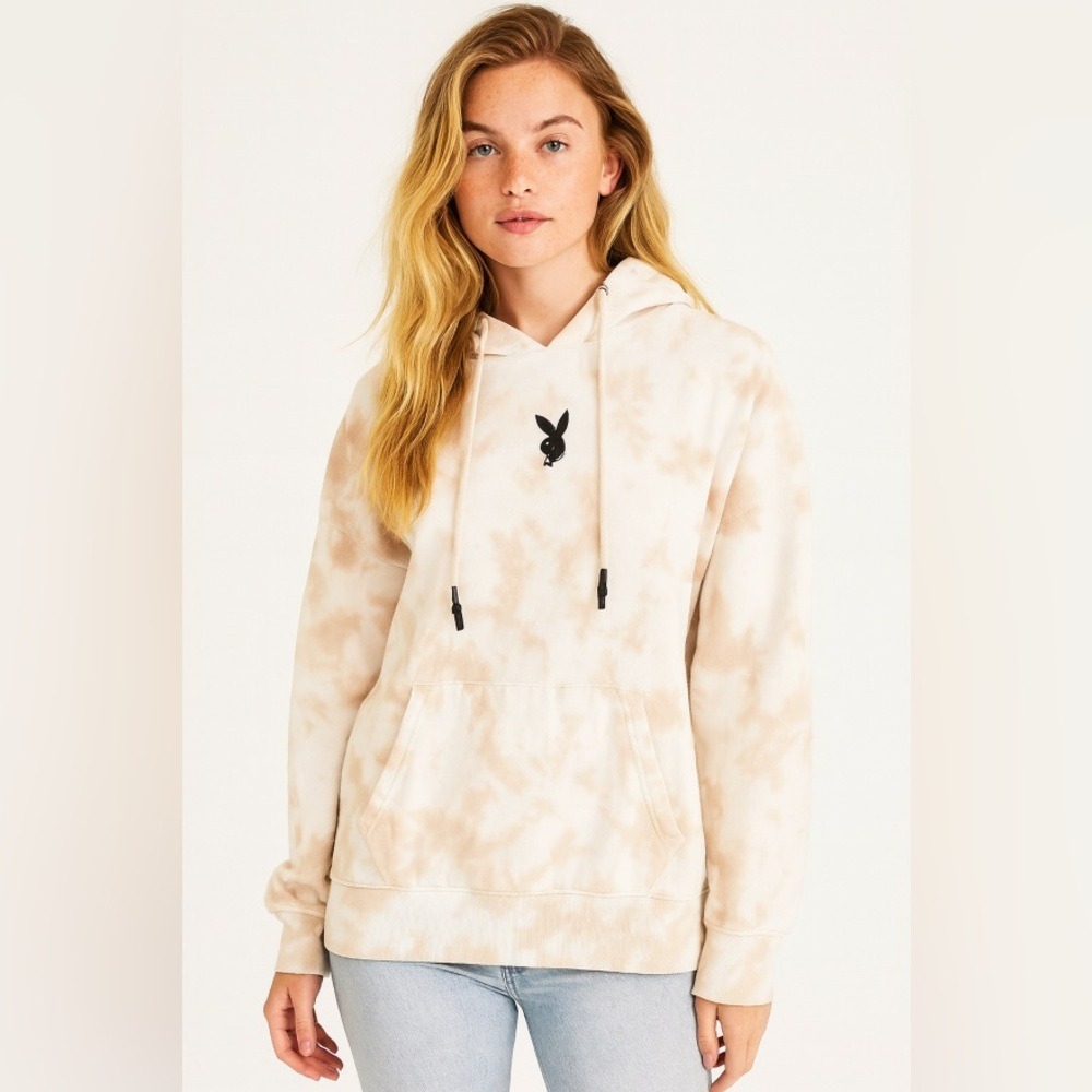 Playboy Missguided Cream Tie Dye Hoodie Bunny Logo Size Small /4